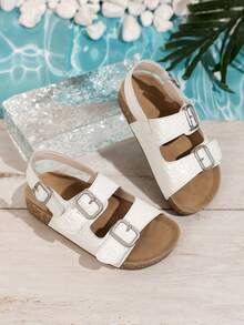 Mùa hè 2024 Mới Phong Cách Hàn Quốc Vintage Hở Ngón Dép Đi Biển Cho Bé Trai Và Bé Gái, Trẻ Em Tập Đi Xăng Đan Hợp Thời Trang - Màu be - Xem 5