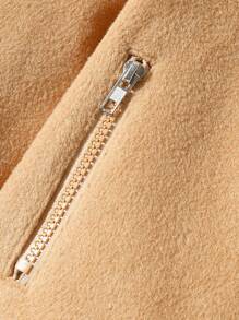 Tween Girl Oblique Zipper Woolen Casual Jacket - Camel - View 6