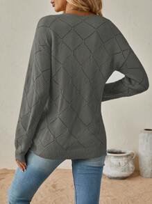 SHEIN Clasi Women's Solid Color Casual Long Sleeve Regular Knit Sweater,Long Sleeve Tops In Fall/Winter - Dark Grey - View 2