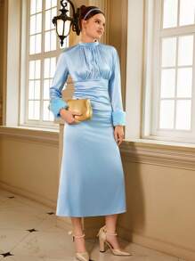 SHEIN Satin Dress For Teen Girls , Baby Blue Satin Dress