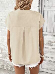 EMERY ROSE 夏季假期休閒純色凸口領短袖襯衫 - 杏色 - 查看 2