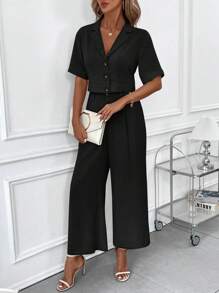 SHEIN Clasi 2pcs/Set Women Cropped Shirt With High-Waist Pocket Pants - Black - View 6