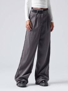 LYSMO Women Patchwork Waistline Suit Pants - Dark Grey - View 3