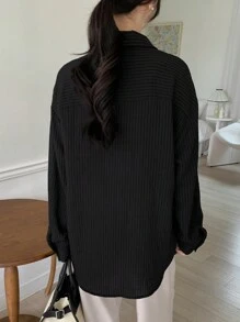 DAZY Áo Sơ Mi Sheer Nút Phía Trước - màu đen - Xem 2