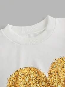 SHEIN 2pcs Tween Girl Casual Loose Knit Long Sleeve T-Shirt With Sequin Print Faux Leather Leggings Set - Multicolor - View 8