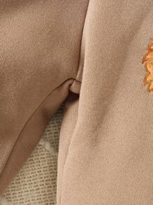 2 chiếc áo vest trùm đầu thêu hình động vật hoạt hình cho bé trai và áo nỉ sọc cùng quần dài trang phục thường ngày, mùa thu đông - Cà phê nâu - Xem 7