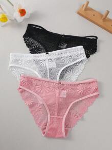3pcs/Set Women Lace Trim Underwear Briefs - Multicolor - View 1