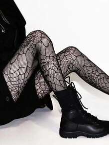 1 par Medias de rejilla con telaraña negra de Halloween, medias finas de encaje hueco y malla para mujer, tipo gótico oscuro