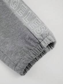 Solid Gray Teenage Boys Sports Casual Sweatshirt With Letter Print Patchwork Pants, Versatile Autumn Winter Outfit