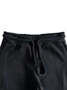 Manfinity Dauomo Men's 2pcs Outfit Set - Letter Print Hooded Sweatshirt And Drawstring Sports Pants - Black - View 5