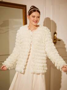 SHEIN Teens Girls Fluffy Cardigan Jacket - Apricot - View 6