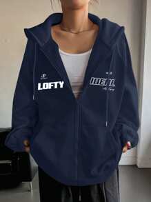 Dazy Star Women's Autumn/Winter Letter Print Long Sleeve Zip Up Hoodie Sweatshirt,Fall Women Clothes - Dusty Blue - View 5