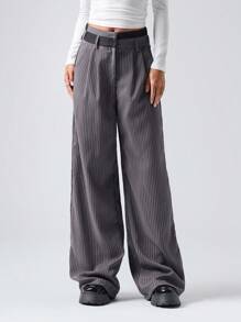 LYSMO Women Patchwork Waistline Suit Pants - Dark Grey - View 4