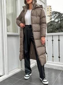 EURMUSE Women's Casual Solid Color Hooded Padded Coat - Mocha Brown - View 5