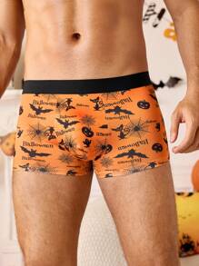 3pcs/Set Men's Letter & Bat Graphic Casual Boxers, Halloween - Multicolor - View 4