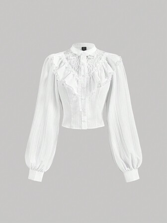 SHEIN MOD Women's White Bow Tie Puff Sleeve Shirt With Ruffled Collar,Fall/Winter Women Shirt,Prom Blouse,Business Casual Women,Korean Fashion,Cruise Women Outfits,90s Outfit,Homecoming,Office Wear Women Set,Corpse Bride,Long Sleeve Blouse,Fall Women Ruffle Tops,Fairy Core,Old Money,Renaissance