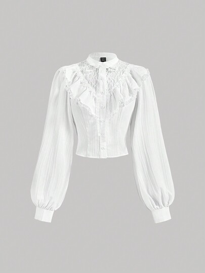 SHEIN MOD Women's White Bow Tie Puff Sleeve Shirt With Ruffled Collar,Fall/Winter Women Shirt,Prom Blouse,Business Casual Women,Korean Fashion,Cruise Women Outfits,90s Outfit,Homecoming,Office Wear Women Set,Corpse Bride,Long Sleeve Blouse,Fall Women Ruffle Tops,Fairy Core,Old Money,Renaissance