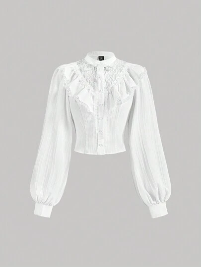 SHEIN MOD Women's White Bow Tie Puff Sleeve Shirt With Ruffled Collar,Fall/Winter Women Shirt,Prom Blouse,Business Casual Women,Korean Fashion,Cruise Women Outfits,90s Outfit,Homecoming,Office Wear Women Set,Corpse Bride,Long Sleeve Blouse,Fall Women Ruffle Tops,Fairy Core,Old Money,Renaissance