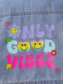 SHEIN Bộ 2 chiếc/Bộ áo khoác denim thường ngày cho bé gái mới biết đi có họa tiết nhuộm loang và váy lưới màu hồng, thích hợp cho tiệc tùng và tụ tập vào mùa thu - Màu xanh lam - Xem 5