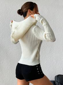 SHEIN Unity Áo khoác cardigan trùm đầu màu trơn thường ngày cho nữ, mùa xuân và mùa thu - trắng - Xem 2