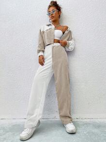 SHEIN Unity 2pcs Women's Casual Patchwork Set Fall Cloth For Women - Apricot - View 5