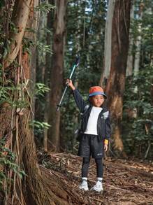 SHEIN Girls Outdoor Sports Hiking Camping Hiking Running Woven Jacket And Tight Pants Black Set - Black - View 2