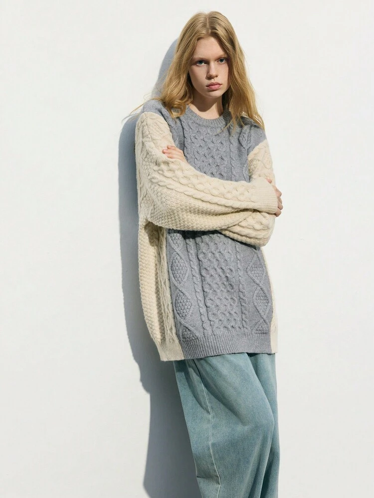 SHEIN Maija Suéter de punto informal con bloques de color para mujeres, suéteres de otoño, invierno y temporada baja