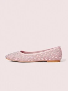 CUCCOO DOLLMOD Round Toe Comfy Pink Rhinestone Glitter Women Flat Loafers Shoes Christmas Fall - Pink - View 9