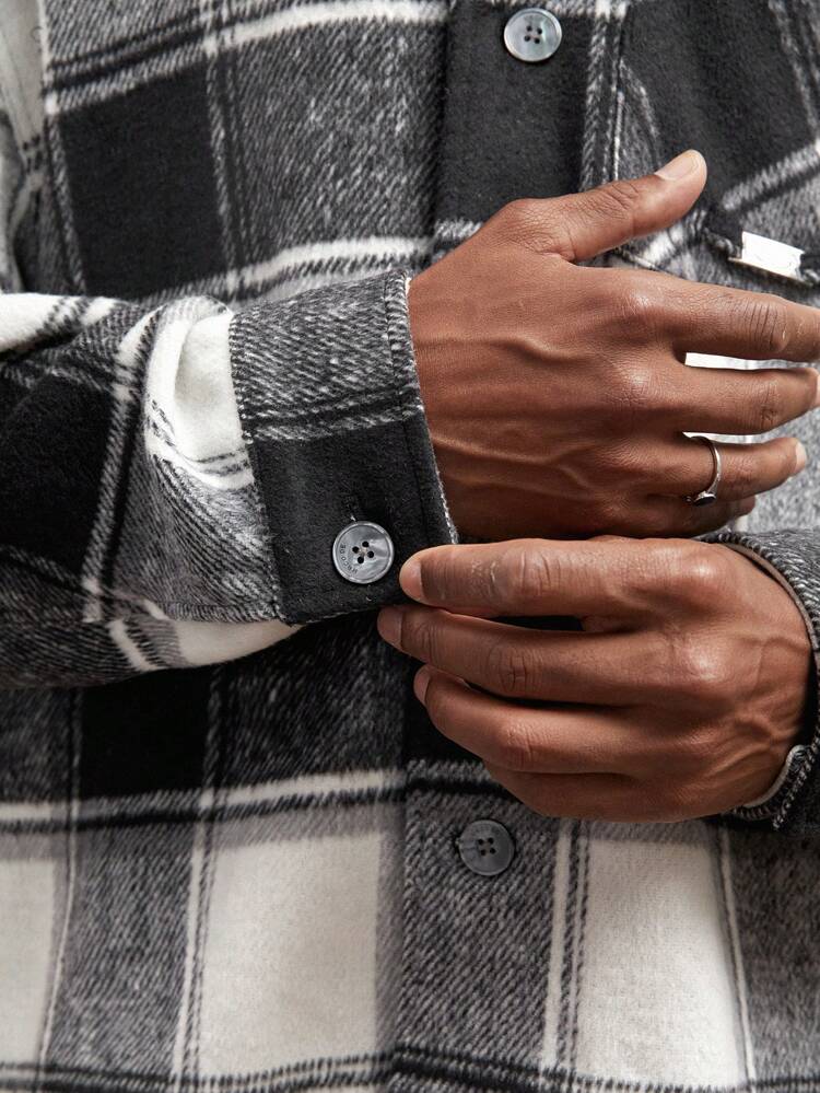 Veste décontractée ample à col rabattu en tissu à carreaux pour homme, pour l'automne et l'hiver