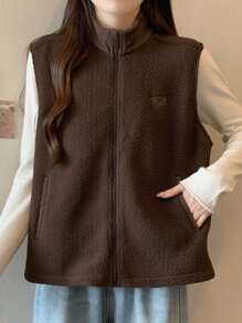 DAZY 女士休闲纯色保暖宽松上衣，秋冬季 - 棕色 - 查看 7