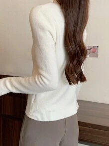 DAZY 女士纯色圆领长袖加厚保暖内衬毛衣，秋冬，长袖上衣，秋季女装