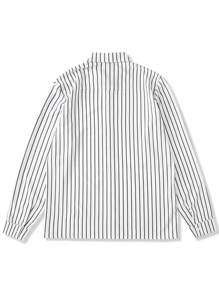 Manfinity Hypemode Men Striped Print Applique Button-Up Long Sleeve Shirt - White - View 2