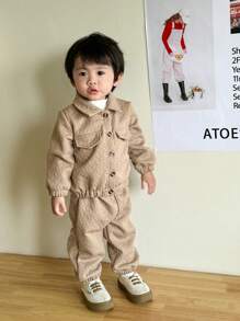 SHEIN 3 Stücke Set aus Baby Jungen Jacke aus strukturiertem Stoff, Rollkragenpullover und Hose - Verschiedenfarbig - Übersicht 7