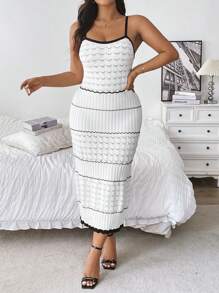 Franclia 大码拼色针织细肩带毛衣连衣裙 - 黑與白 - 查看 1