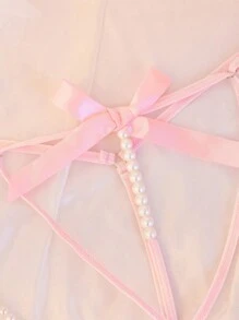 SHEIN 珍珠链蝴蝶结丁字裤情趣内衣诱惑女士性感内裤 - 淺粉色 - 查看 8