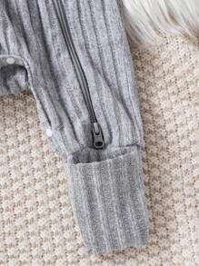 Textured Knit Zipper Baby Boy Jumpsuit, Comfortable & Warm For Autumn - Grey - View 5