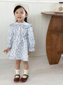 SHEIN Baby Mädchen bequemes & elegantes Kleid mit Blume Muster und abnehmbarem Kragen, Herbst/Winter