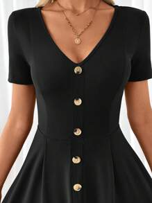 SHEIN Clasi Damen elegantes grünes A-Linien Kleid mit V-Ausschnitt und Kurzarm