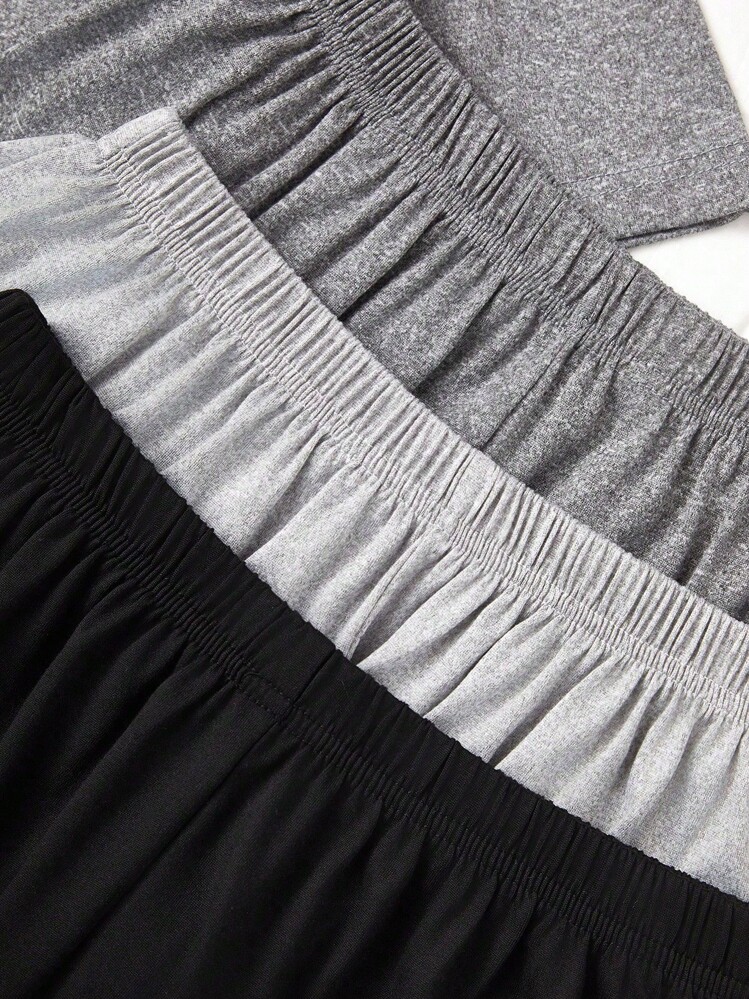 3件套女士标语印花圆领短袖短裤睡衣套装节日季 - 彩色 - 查看 3