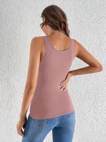 SHEIN Tall Camiseta de tirantes ajustada de unicolor con escote de pala para mujer en verano - Rosa vieja - Ver 2