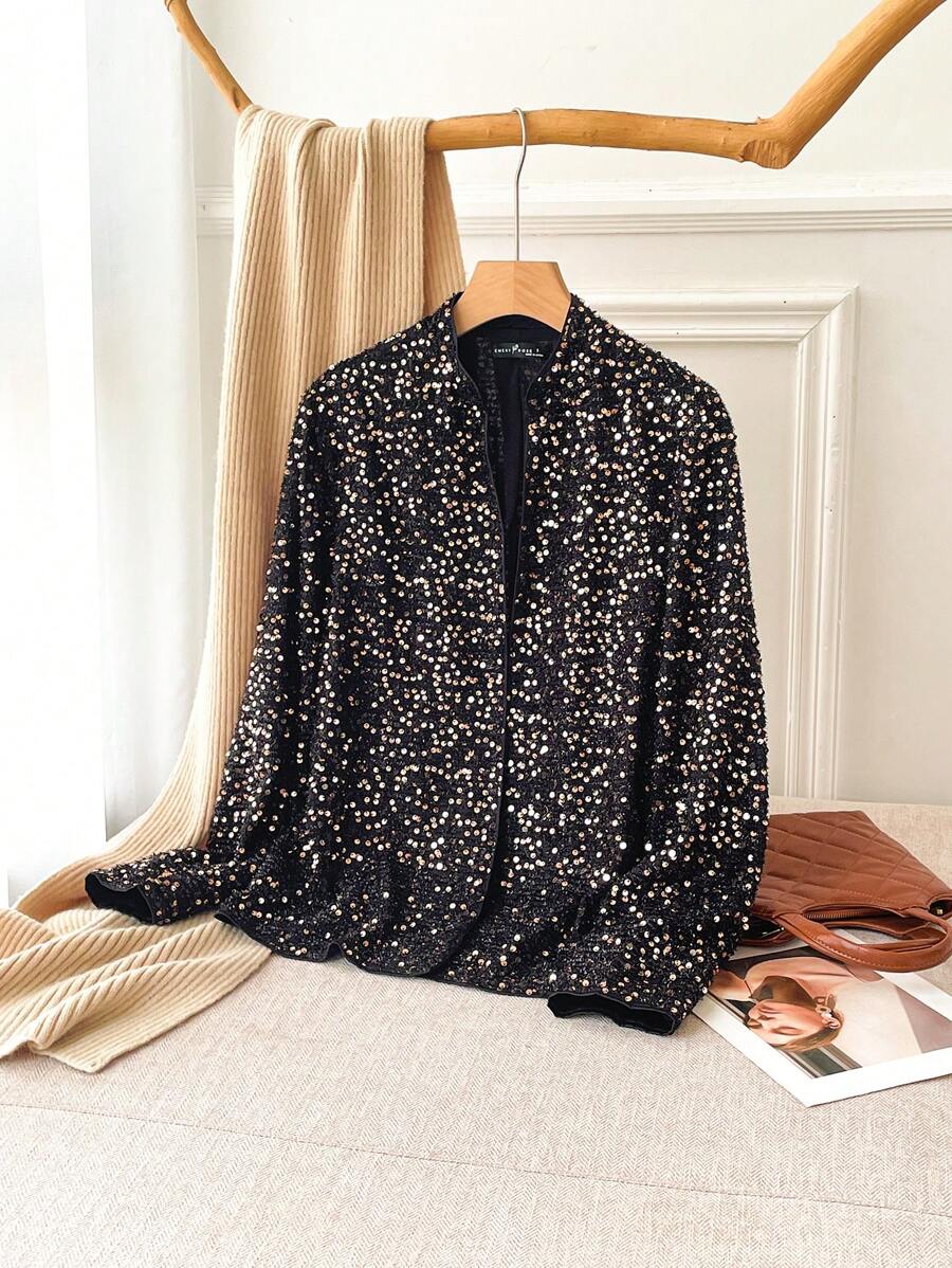 EMERY ROSE 女士春秋季亮片装饰长袖休闲宽松夹克 - 彩色 - 查看 1