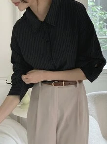 DAZY Áo Sơ Mi Sheer Nút Phía Trước - màu đen - Xem 3