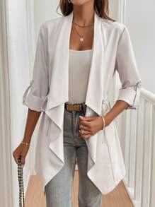 Chiquease 女士翻领抽绳腰斜口袋常规外套