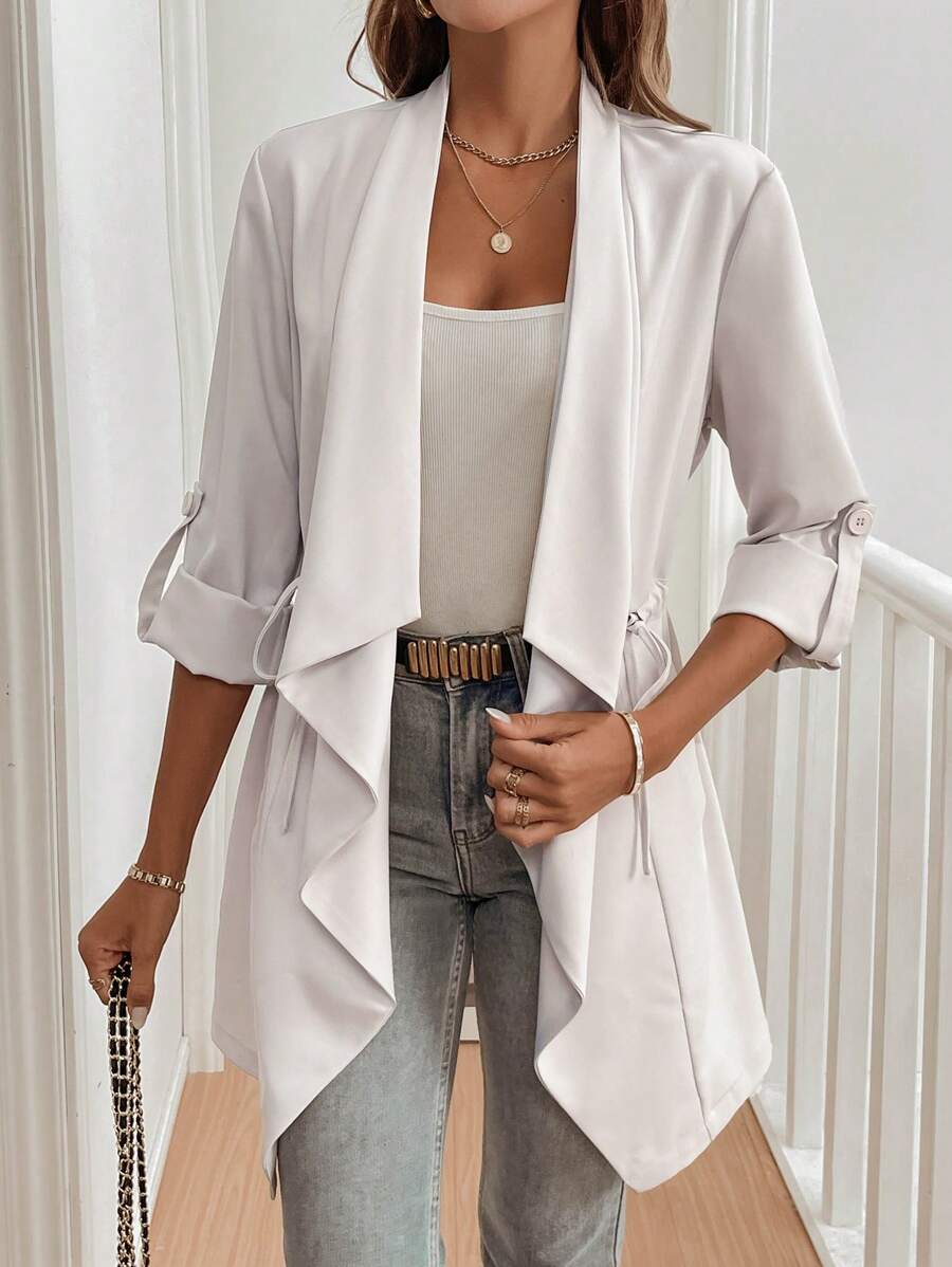 Chiquease 女士翻领抽绳腰斜口袋常规外套