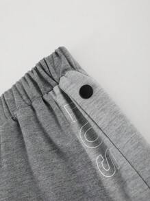 Solid Gray Teenage Boys Sports Casual Sweatshirt With Letter Print Patchwork Pants, Versatile Autumn Winter Outfit