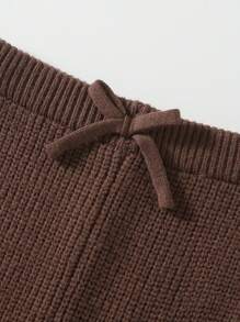 SHEIN Vintaside Kids Pantalones acampanados de punto para niñas bebé, pantalones largos marrones cálidos, cómodos, de moda, sencillos y versátiles, adecuados para uso diario, al aire libre, viajes, otoño e invierno - Marrón - Ver 6