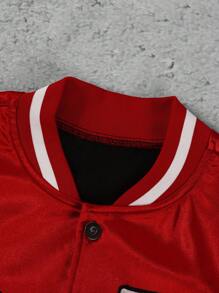 Manfinity EMRG Men's Contrast-Color Patch Button Baseball Collar Long Sleeve Jacket, Men Fall And Winter Red Jacket - Multicolor - View 6