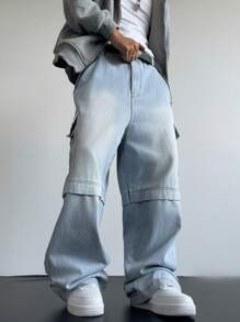 Manfinity EMRG Men's Light Blue Multi-Pocket Baggy Cargo Jeans