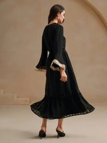 Anewsta 女士优雅刺绣串珠下摆 A 字长裙