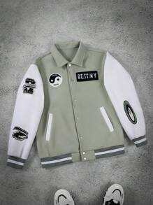 Manfinity Roghcode Men's Contrast Patch Front Button Long Sleeve Jacket, Fall Men Winter Jacket - Multicolor - View 1